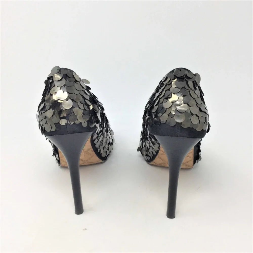 LAMB Sequin Heels Gold Peep Toe Platform Pumps 8.5